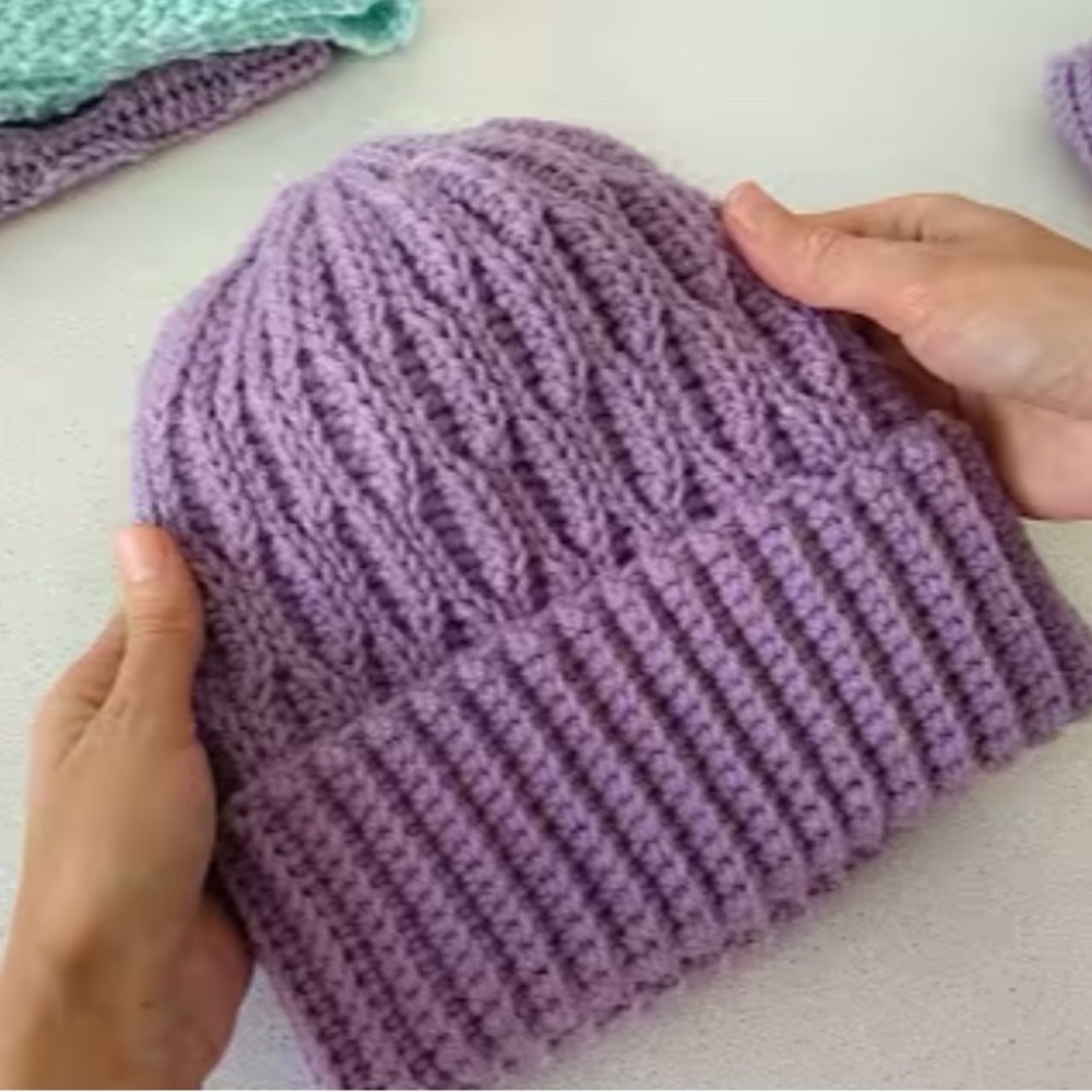 Purple Knit Beanie Hat